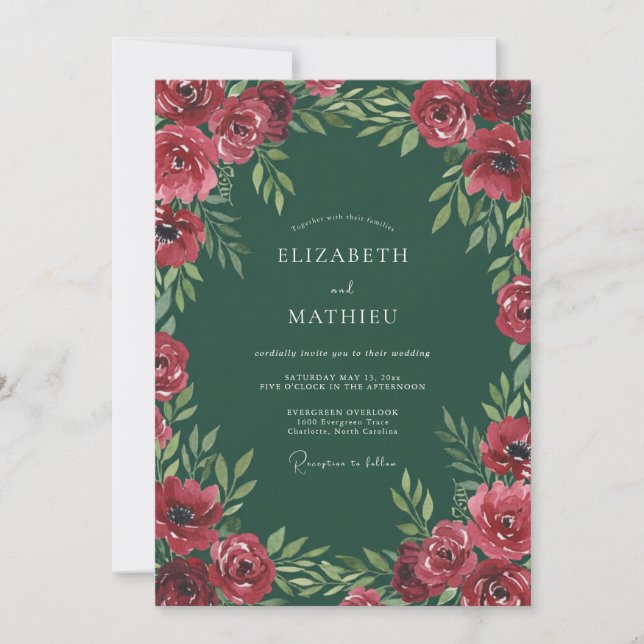 Emerald Crimson Painted Wedding Invitation (Front)