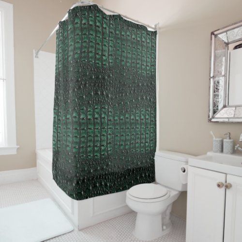 Emerald Crocodile Leather Luxury Exotic Skin Shower Curtain