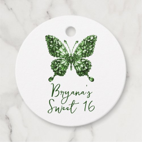 Emerald Crystal Green Butterfly May Birthstone Favor Tags