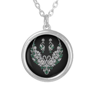 Emerald Crystal Swans Luxury Jewelry