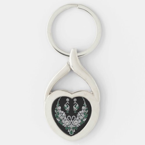 Emerald Crystal Swans | Luxury Jewelry Keychain