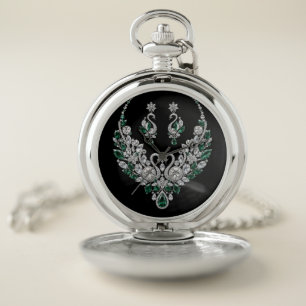 Emerald Crystal Swans   Luxury Jewelry Pocket Watch