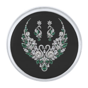 Emerald Crystal Swans Luxury Jewelry Silver Finish Lapel Pin