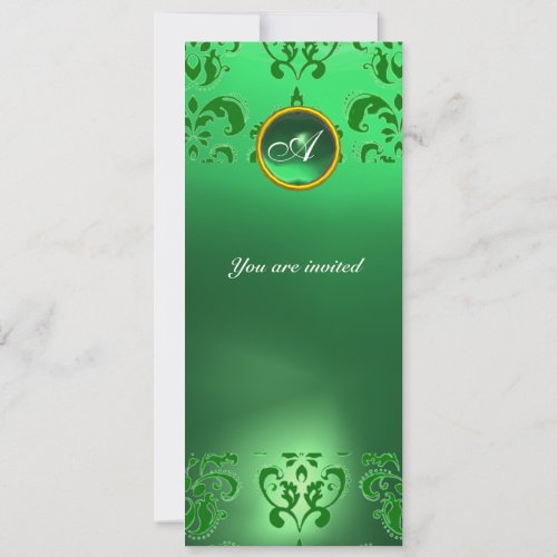 EMERALD DAMASK GEM STONE MONOGRAM green Invitation