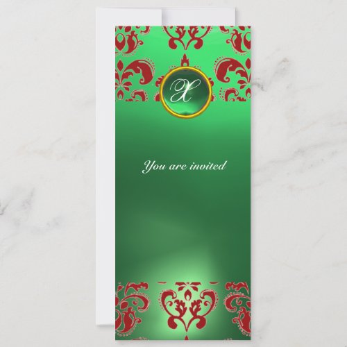 EMERALD DAMASK GEM STONE MONOGRAM green red Invitation