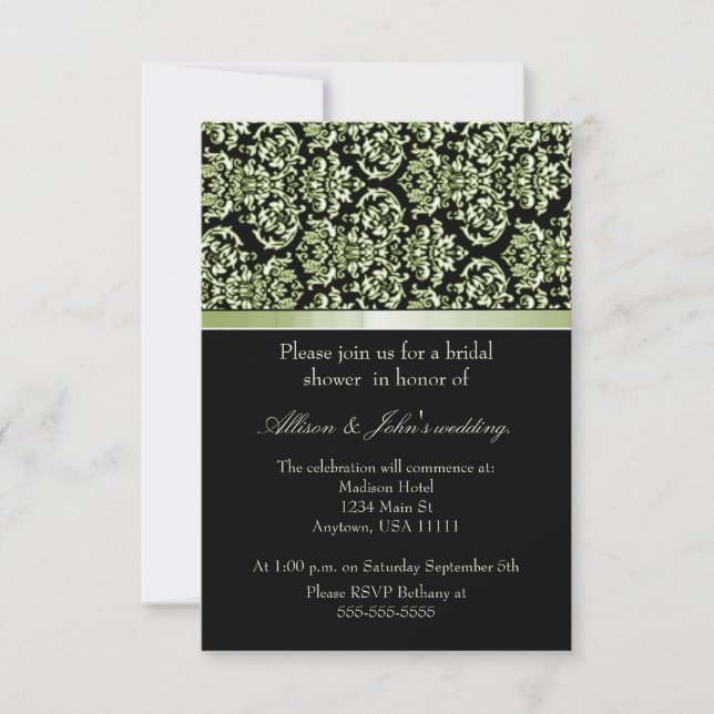 Emerald Damask Ribbon Bridal Shower Invitation (Front)