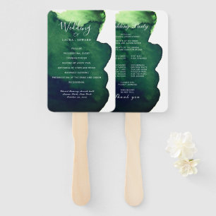 Emerald dark green watercolor minimalist abstract  hand fan