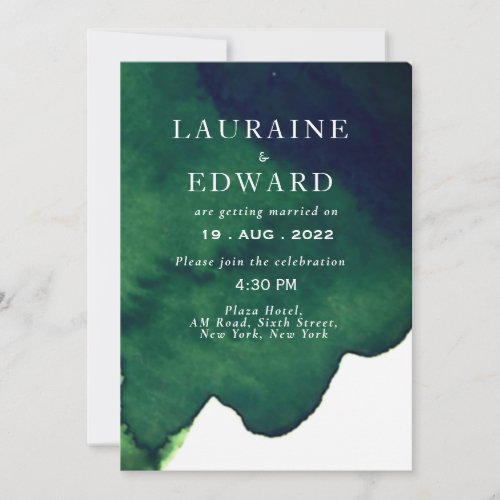 Emerald dark green watercolor minimalist abstract  invitation