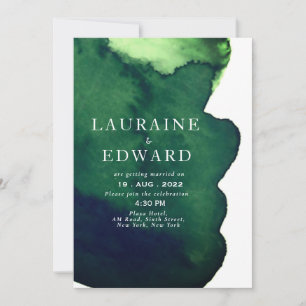 Emerald dark green watercolor minimalist abstract invitation