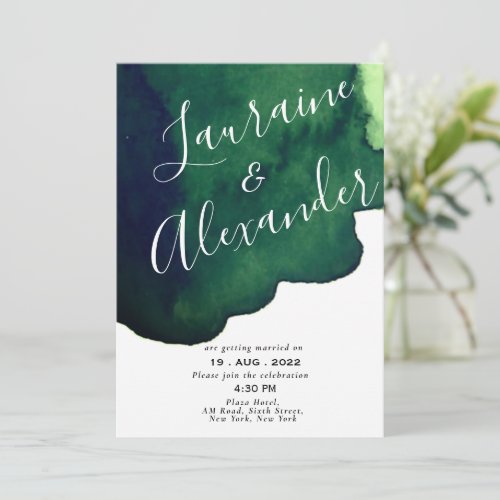 Emerald dark green watercolor minimalist abstract  invitation