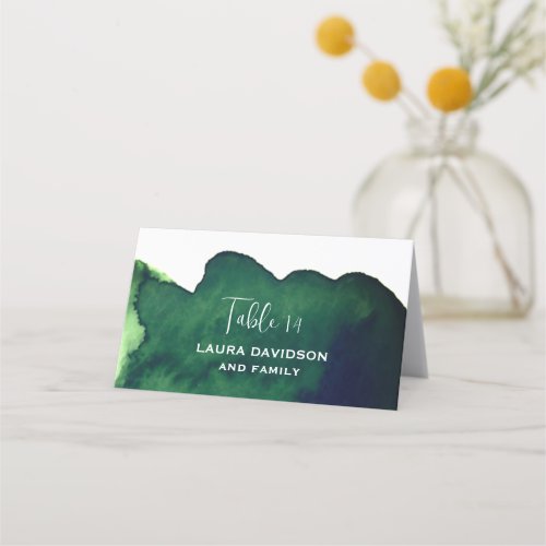 Emerald dark green watercolor minimalist abstract  place card
