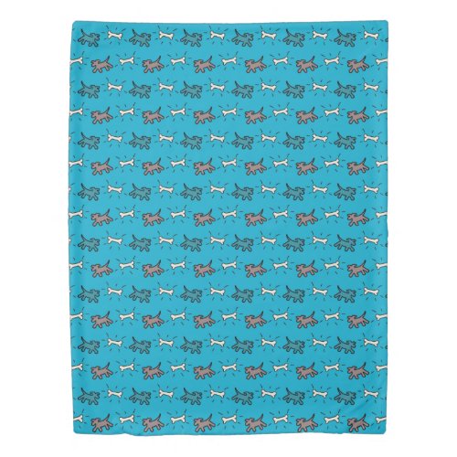 Emerald Dogs and Bones Graffiti Style Blue Duvet