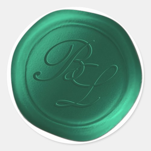 Emerald Double Monogram Faux Wax Seal Stickers