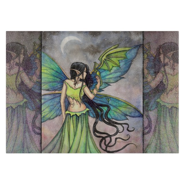 Emerald Dragon Fairy Fantasy Art Cutting Board (Front)