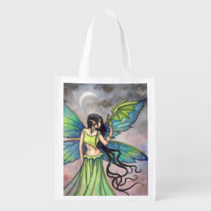 Emerald Dragon Fairy Fantasy Art Reusable Grocery Bag