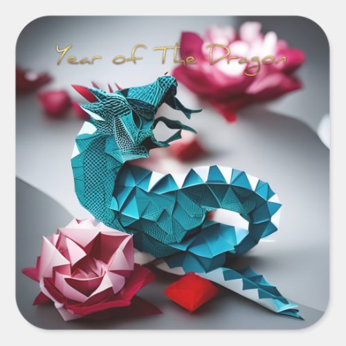 Emerald Dragon Origami Chinese New Year SqS Square Sticker