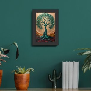 Emerald Dreams: A Tree of Life Tapestry Framed Art