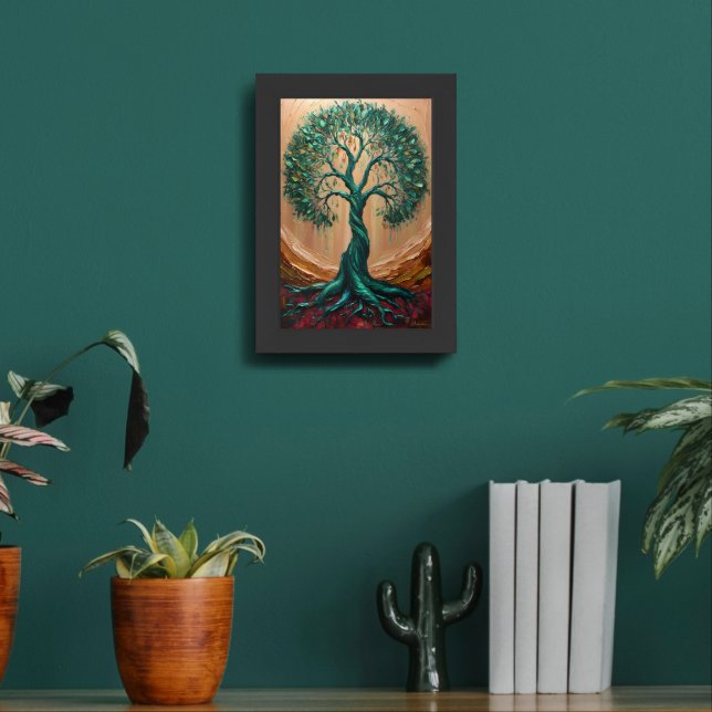 Emerald Dreams: A Tree of Life Tapestry Framed Art (Living Room 2)