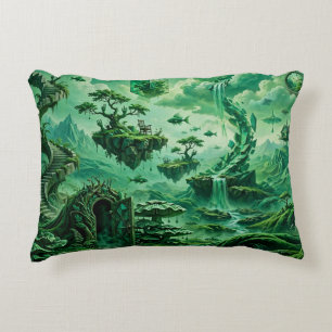 Emerald Dreams Surreal Landscape Shades of Green Accent Pillow