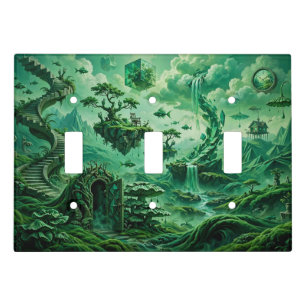 Emerald Dreams Surreal Landscape Shades of Green Light Switch Cover