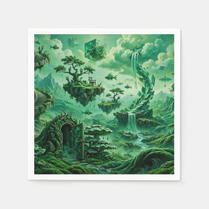 Emerald Dreams Surreal Landscape Shades of Green Napkins