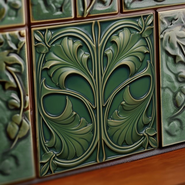 Emerald Elegance Art Nouveau Ceramic Tile (Creator Uploaded)