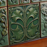 Emerald Elegance Art Nouveau Ceramic Tile<br><div class="desc">Adorn your space with the timeless beauty of our "Emerald Elegance" ceramic tile. Drawing inspiration from the graceful forms and flowing lines of Art Nouveau, this tile captures the essence of naturalistic design. The enchanting palette ranges from deep emerald greens to subtle hints of sage and olive, brought to life...</div>