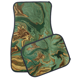 Emerald Elegance: Gold Marble Luxury Car Floor Mat