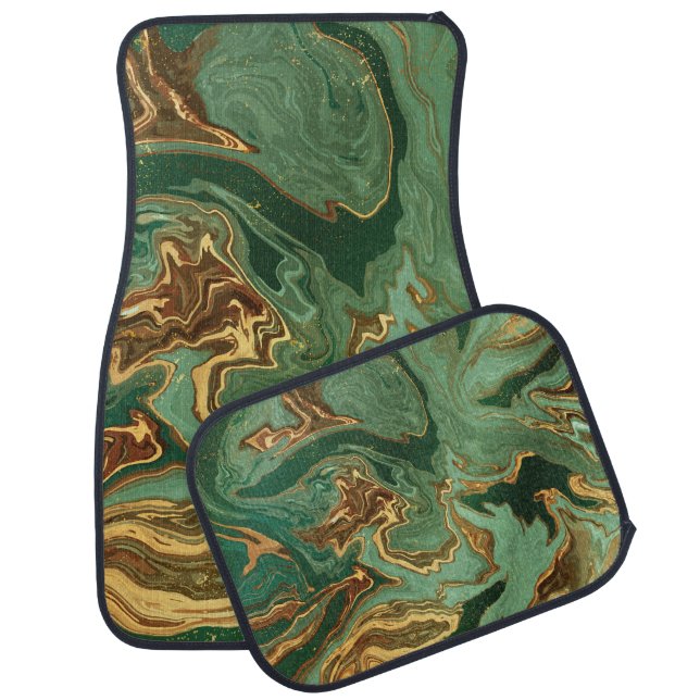 Emerald Elegance: Gold Marble Luxury Car Floor Mat (Set)