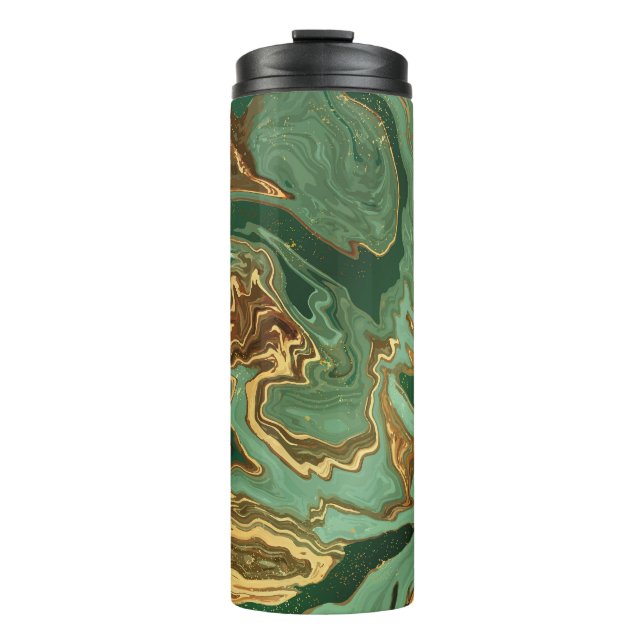 Emerald Elegance: Gold Marble Luxury Thermal Tumbler (Front)