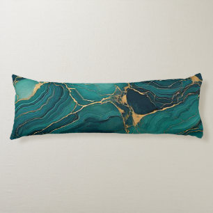Emerald Elegance: Gold Marbleized Body Pillow