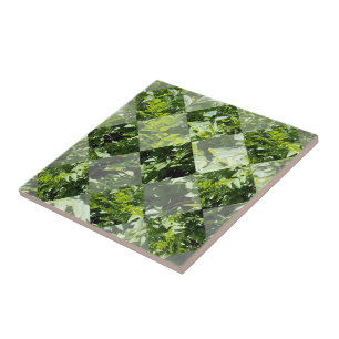 Emerald Elegance: Green Leaves in Diamond Cut, Ceramic Tile
