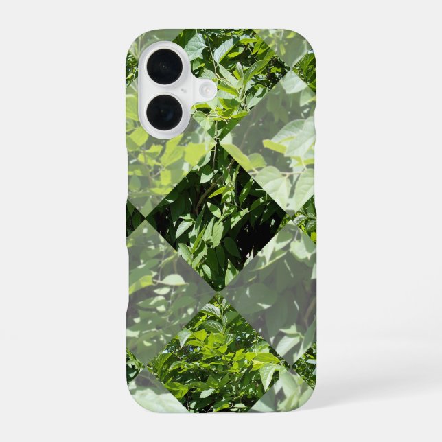 Emerald Elegance: Green Leaves in Diamond Cut, Iphone Case (Back)