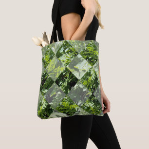 Emerald Elegance: Green Leaves in Diamond Cut, Tote Bag