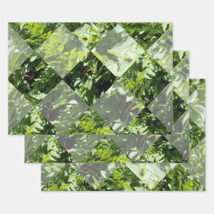 Emerald Elegance: Green Leaves in Diamond Cut, Wrapping Paper Sheets