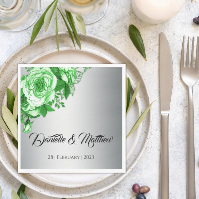 Emerald Elegance Silver Wedding  Napkins (Creator Uploaded)