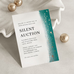 Emerald Elegant Brush Stroke Gala & Silent Auction Foil Invitation