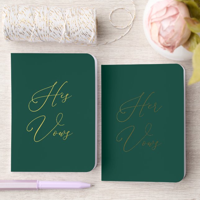 Emerald Elegant Calligraphy Script His and Hers Foil Vow Books (Wedding)