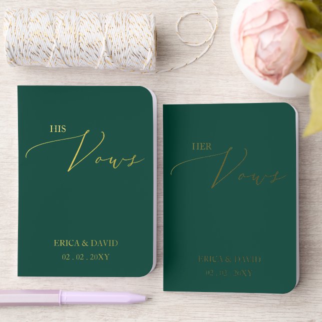 Emerald Elegant Calligraphy Script His and Hers Foil Vow Books (Wedding)