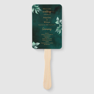 Emerald Elegant Eucalyptus Wedding Program Hand Fan