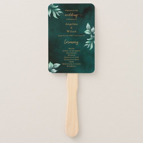 Emerald Elegant Eucalyptus Wedding Program Hand Fan