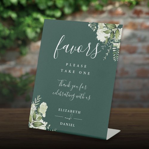 Emerald Elegant Floral Greenery Favors  Pedestal Sign