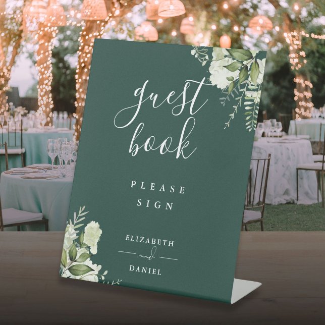Emerald Elegant Floral Greenery Guest Book Pedestal Sign (Emerald Elegant Floral Greenery Guest Book Pedestal Sign)