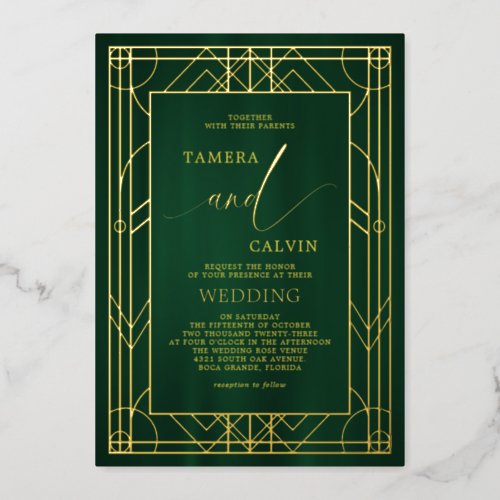 Emerald Elegant Gold Decorative Frame Wedding Foil Invitation