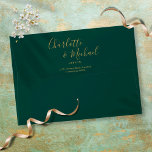 Emerald Elegant Gold Script Return Address Envelope<br><div class="desc">Featuring gold signature script names. This elegant return address envelope can be personalized with your names and address details in modern gold lettering on an emerald background. Designed by Thisisnotme©</div>
