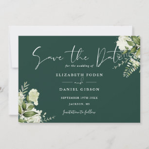 Emerald Elegant Greenery Floral Photo Wedding Save The Date
