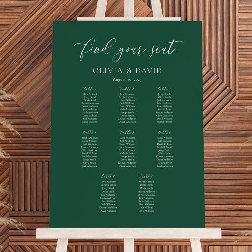 Emerald Elegant Script 8 table Seating Chart Foam Board