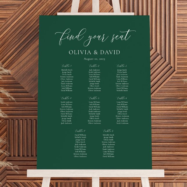 Emerald Elegant Script 8 table Seating Chart Foam Board (Creator Uploaded)