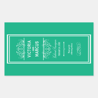 Emerald Elegant Wedding Monogram Wine Bottle Rectangular Sticker