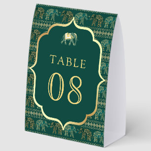 Emerald Elephant Indian Wedding Table Number Paper Table Tent